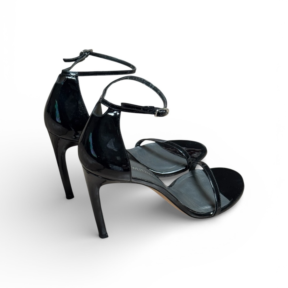 Stuart Weitzman Glossy Black Ankle Strap Heels - Picture 2 of 7